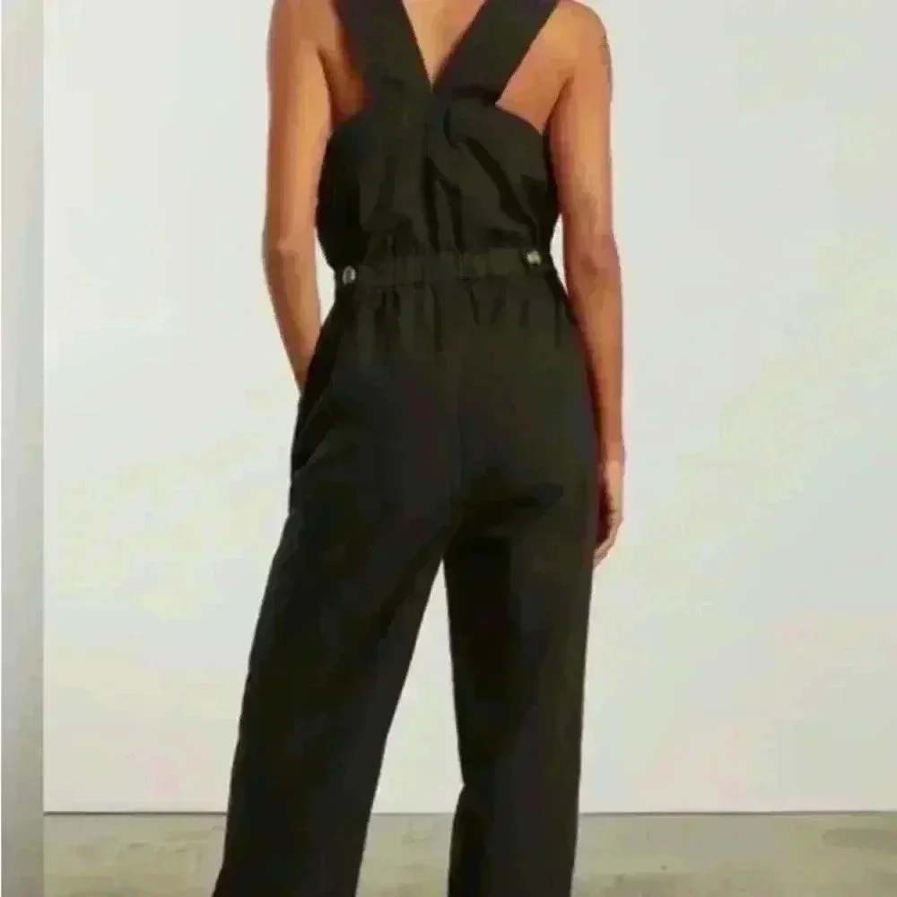 Everlane Women's Jumpsuit Fatigue Sleeveless Black Cotton Pockets size 4